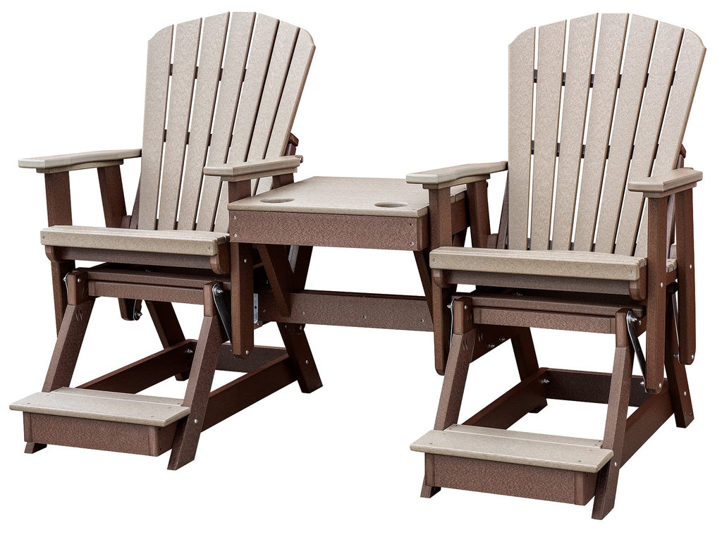 American Furniture Classics Balcony Height Table Double Glider, Weatherwood & Tudor Brown