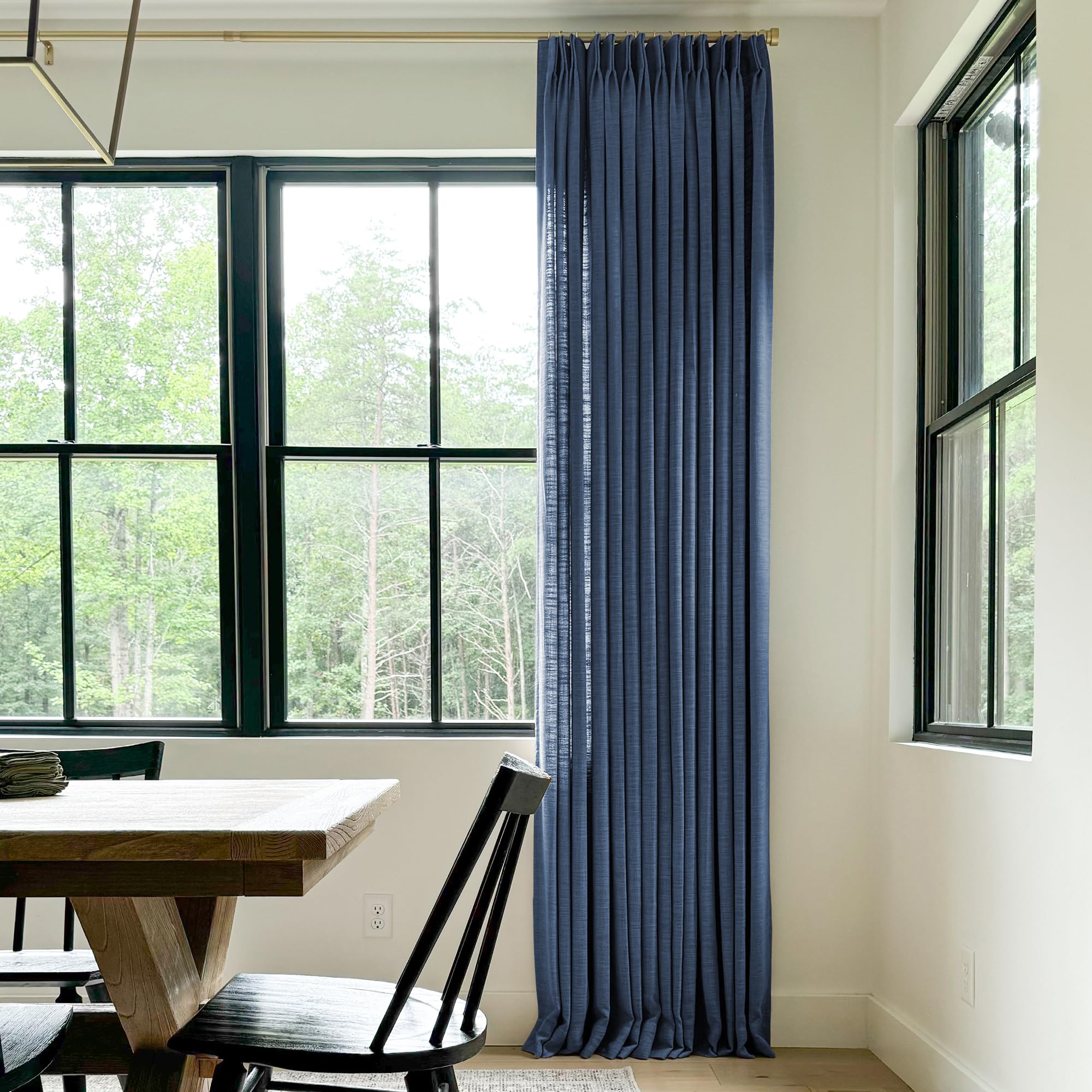 Twopages Extra Long Double Layer Pinch Pleated Curtain For Living Room, Linen Room Darkening Light Filtering Lined Curtain Windo