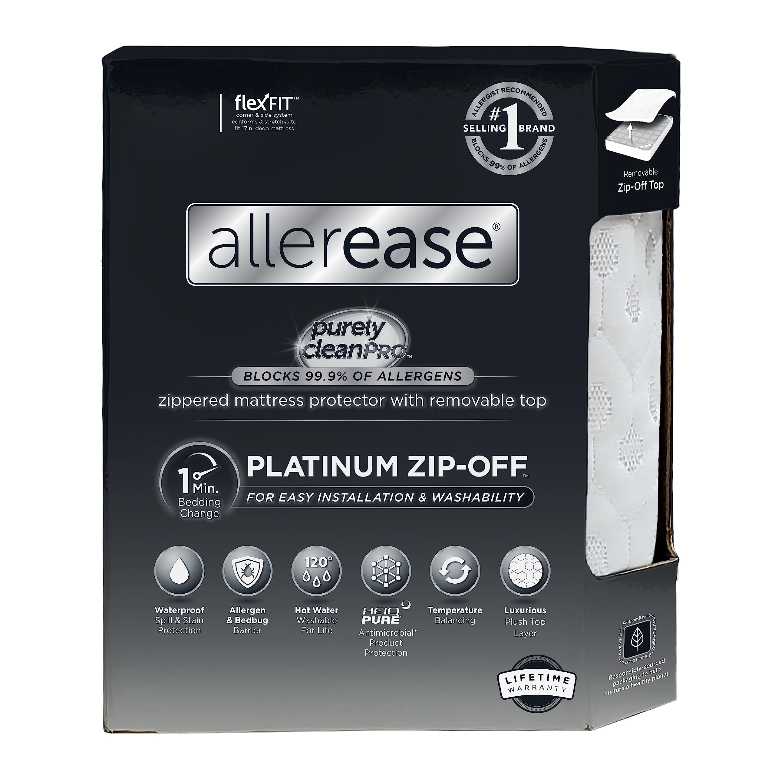 Allerease Platinum Zip-Off Top Mattress Protector, Queen