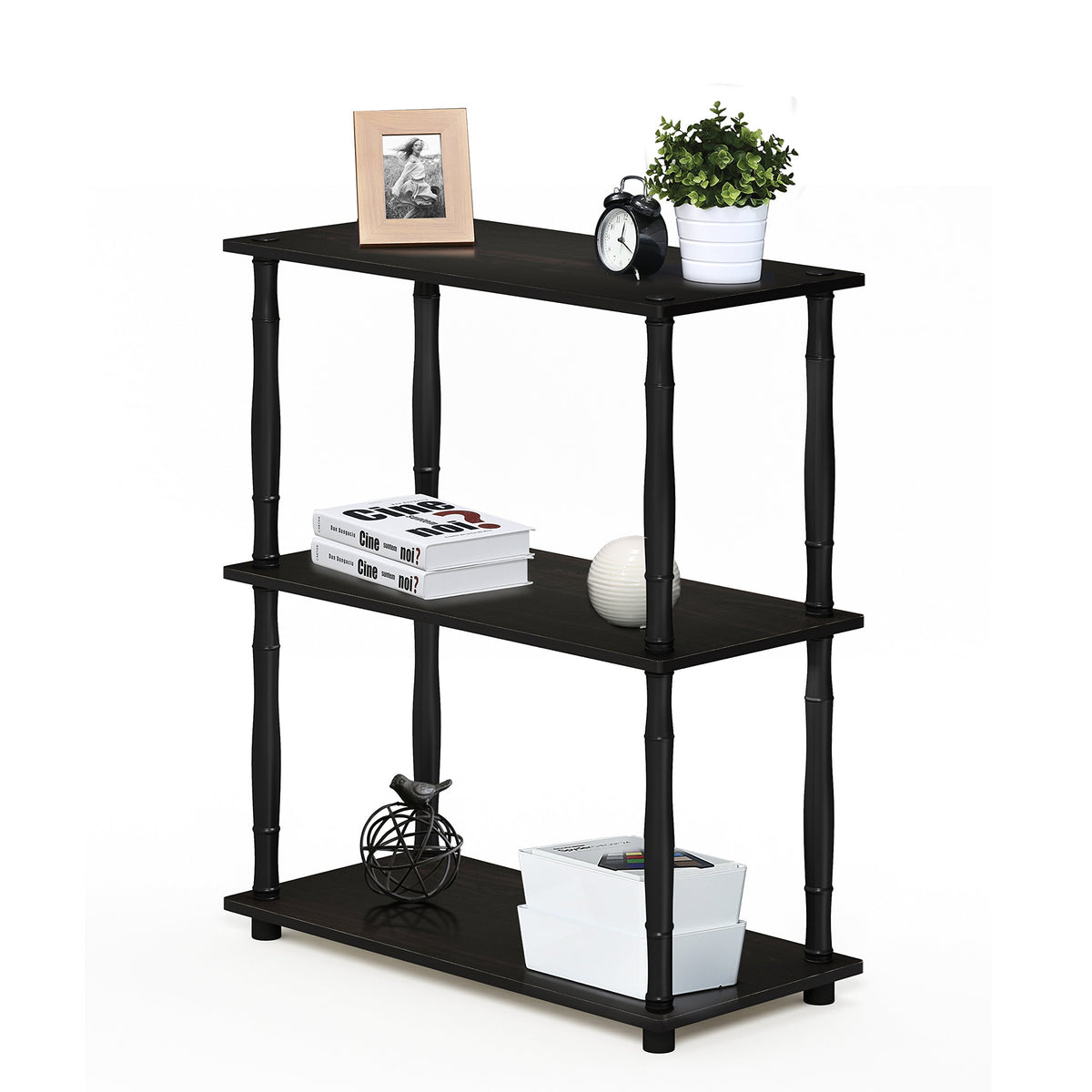 Furinno Turn-N-Tube 3-Tier Compact Multipurpose Shelf Display Rack With Classic Tube, Espresso/Black