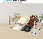 2-Tier Adjustable Freestanding Shoe Rack, Slide-N-Adjust, Chrome Finish