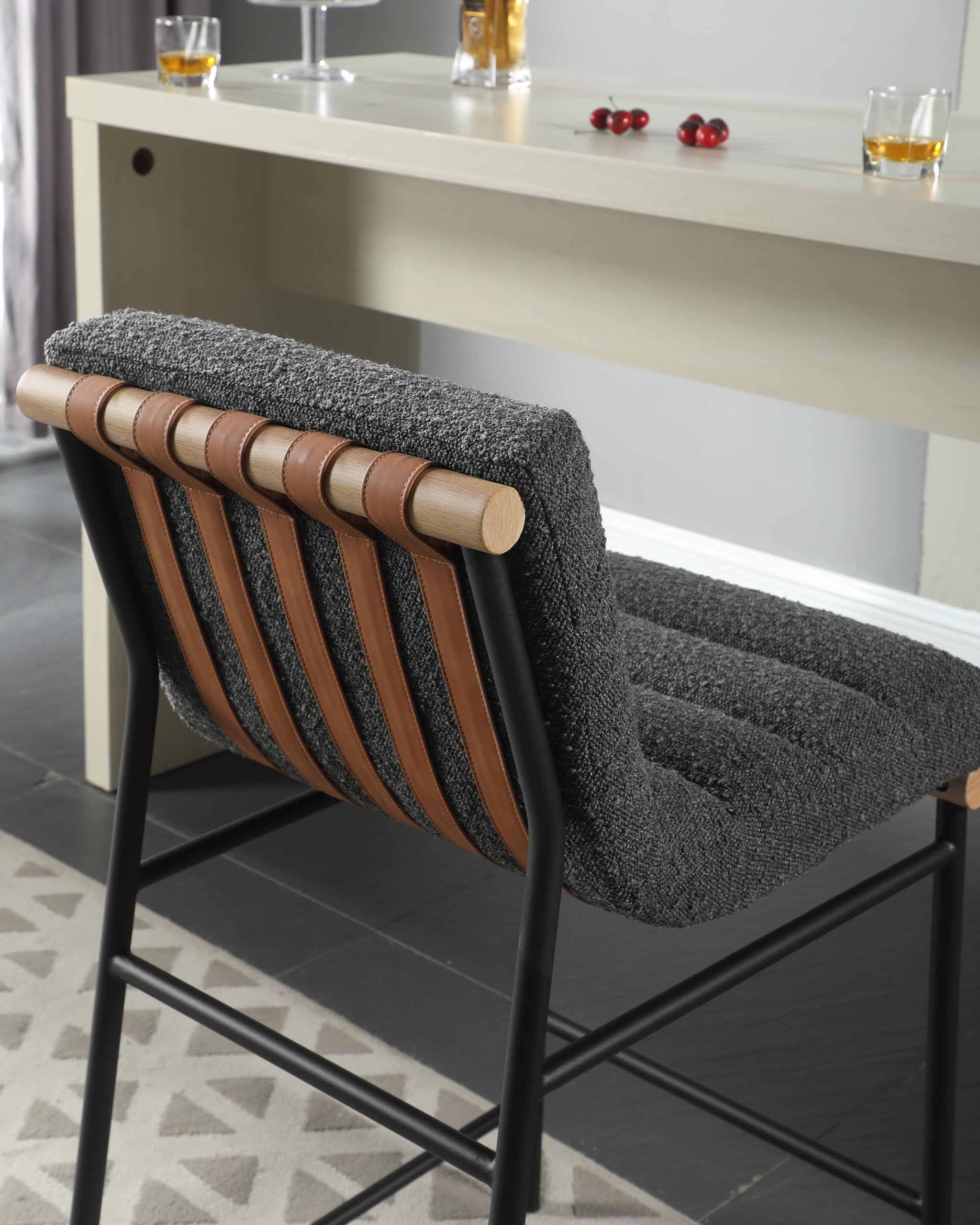 LILOLA LIVING Lahni Dark Gray Boucle Fabric Counter Height Chair