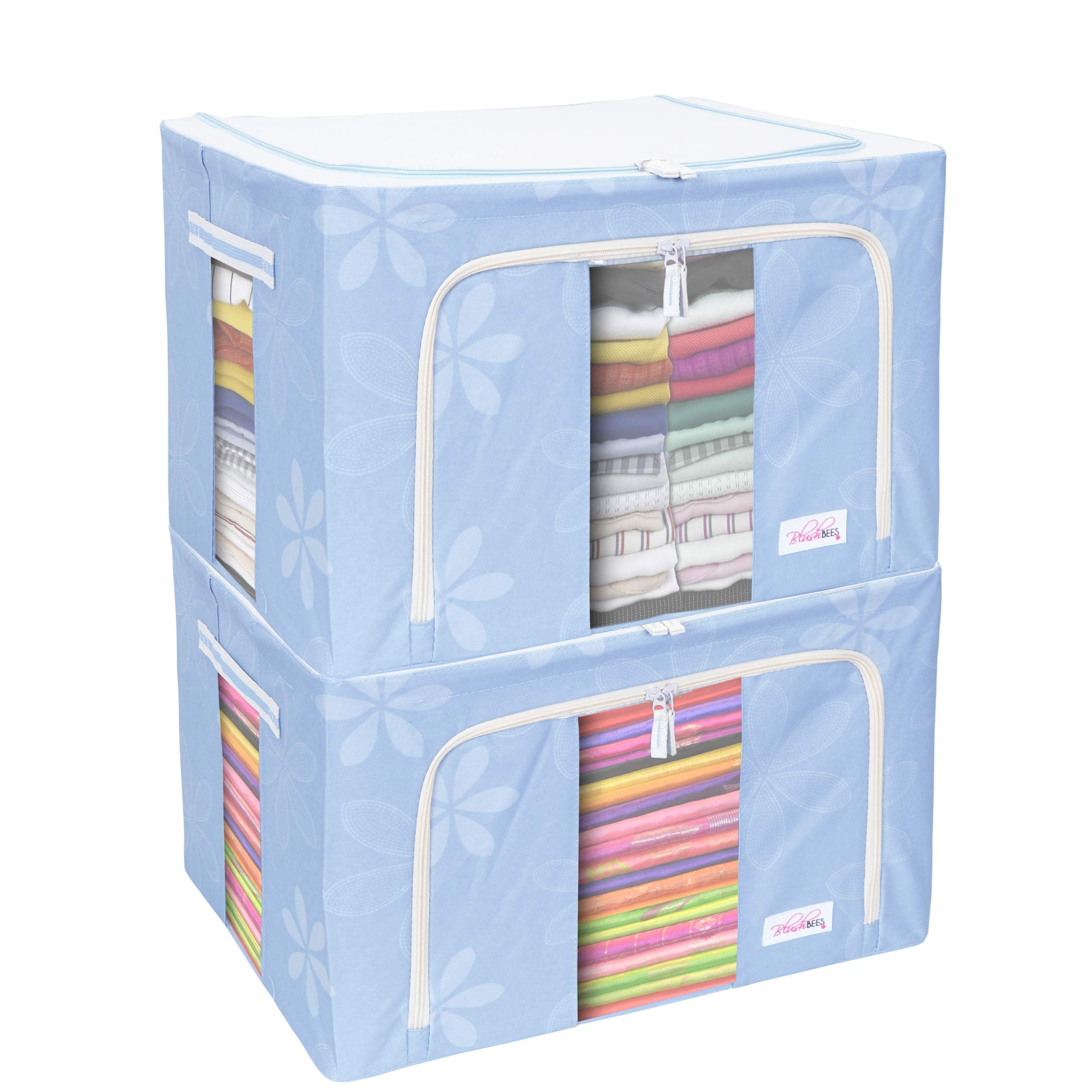 BlushBees Living Box  600D Oxford Fabric Clothes Organiser for Wardrobe, Storage Boxes for Clothes with Zip  66 Litre, Pack of