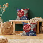 Cxmeifly Red Navy Blue Pillow Covers 20X20 Inch Set Of 2 4Th Of July Dahlia Floral Decor Throw Pillows Summer Modern Geometry Fl