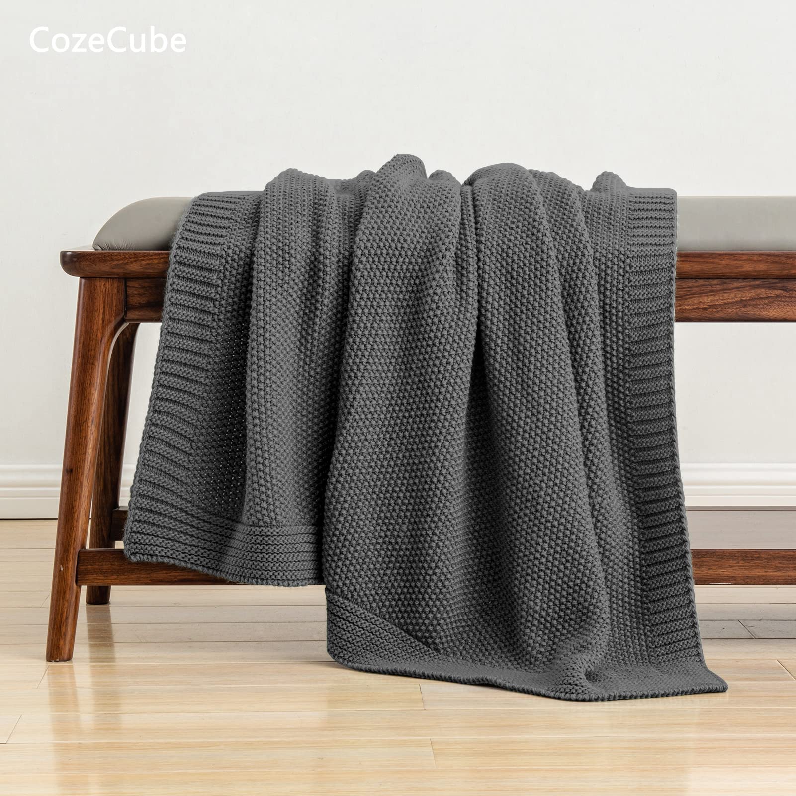Cozecube Dark Grey Throw Blanket For Bed, Soft Cozy Cable Knit Throw Blanket For Twin Bed, Lightweight Warm Decorative Farmhouse