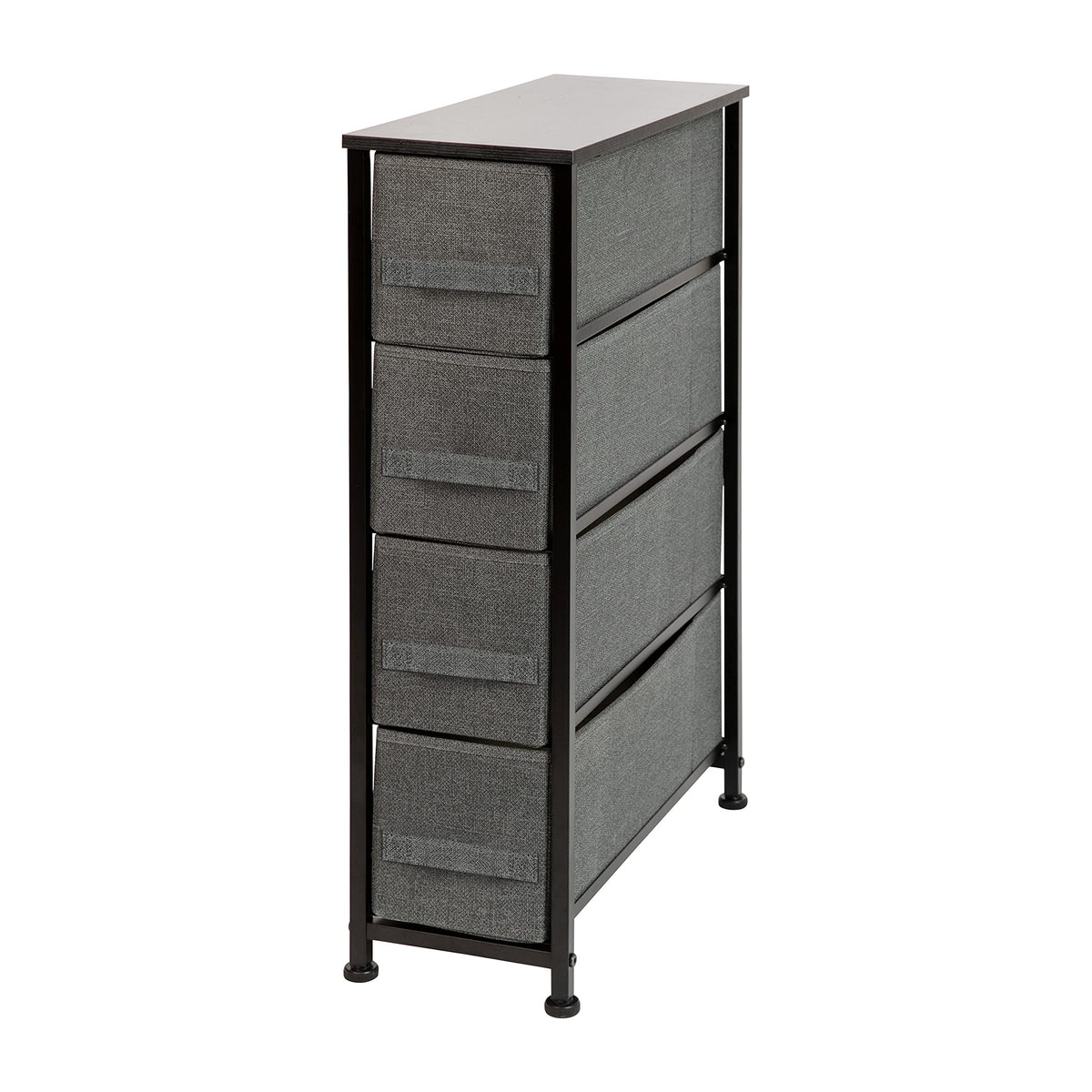 Flash Furniture Harris 4 Drawer Slim Wood Top Black Cast Iron Frame Dresser Storage Tower with Dark Gray Easy Pull Fabric Drawer