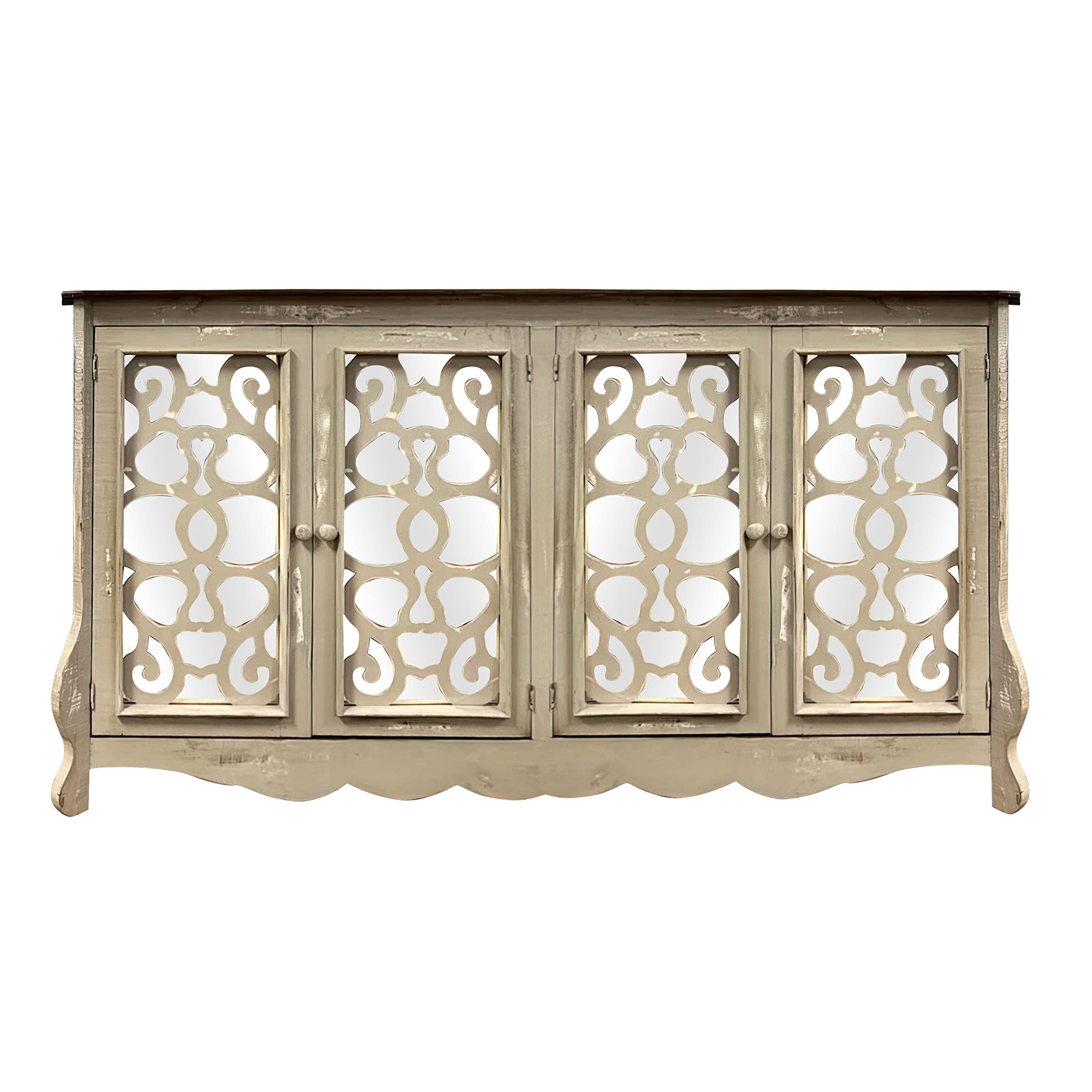 The Urban Port Storage Console with 4 Doors and Scrolled Mirror Trim