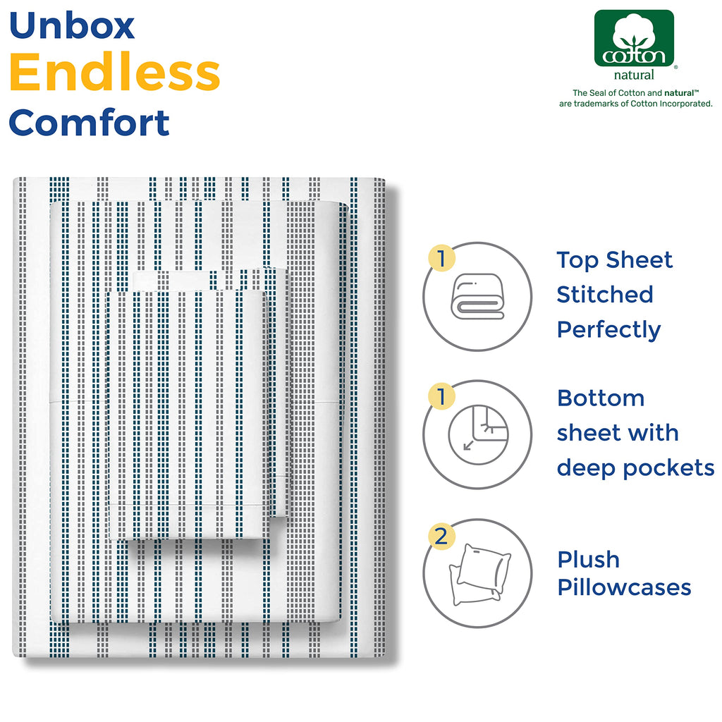 Thread Spread 100% Egyptian Cotton Printed Bed Sheets - 600 Thread Count 4 Pc King Sheet Set, Hotel Luxury Sateen Bedsheets, 16' Deep Pocket Soft Cooling Sheets For King Size Bed - Dotted Stripe