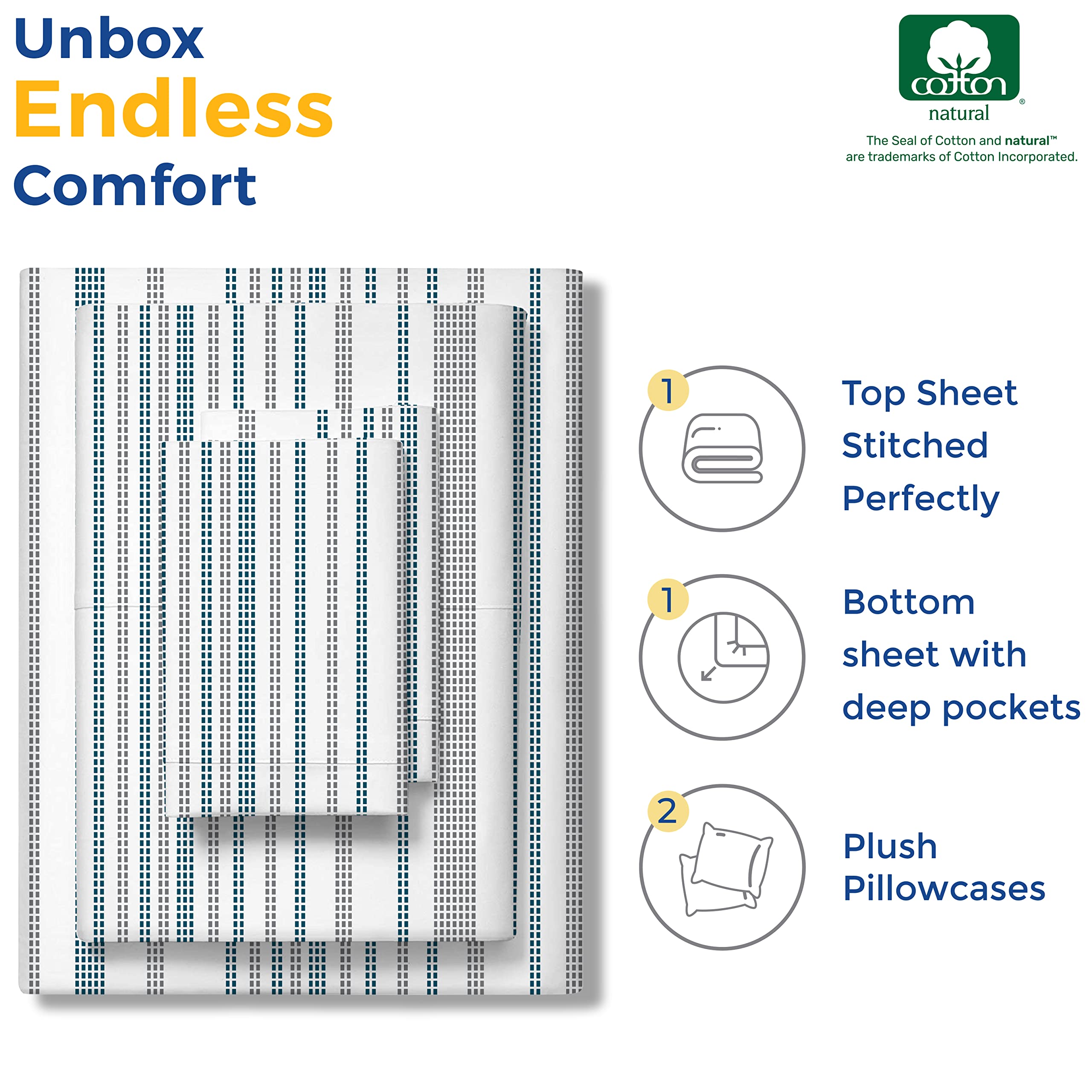 Thread Spread 100% Egyptian Cotton Printed Bed Sheets - 600 Thread Count 4 Pc King Sheet Set, Hotel Luxury Sateen Bedsheets, 16' Deep Pocket Soft Cooling Sheets For King Size Bed - Dotted Stripe