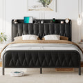 Leather Full Size Bed Frame with Fast Charging Station,Full Metal Platform Beds with Upholstered Headboard & Footboard,12 Underb