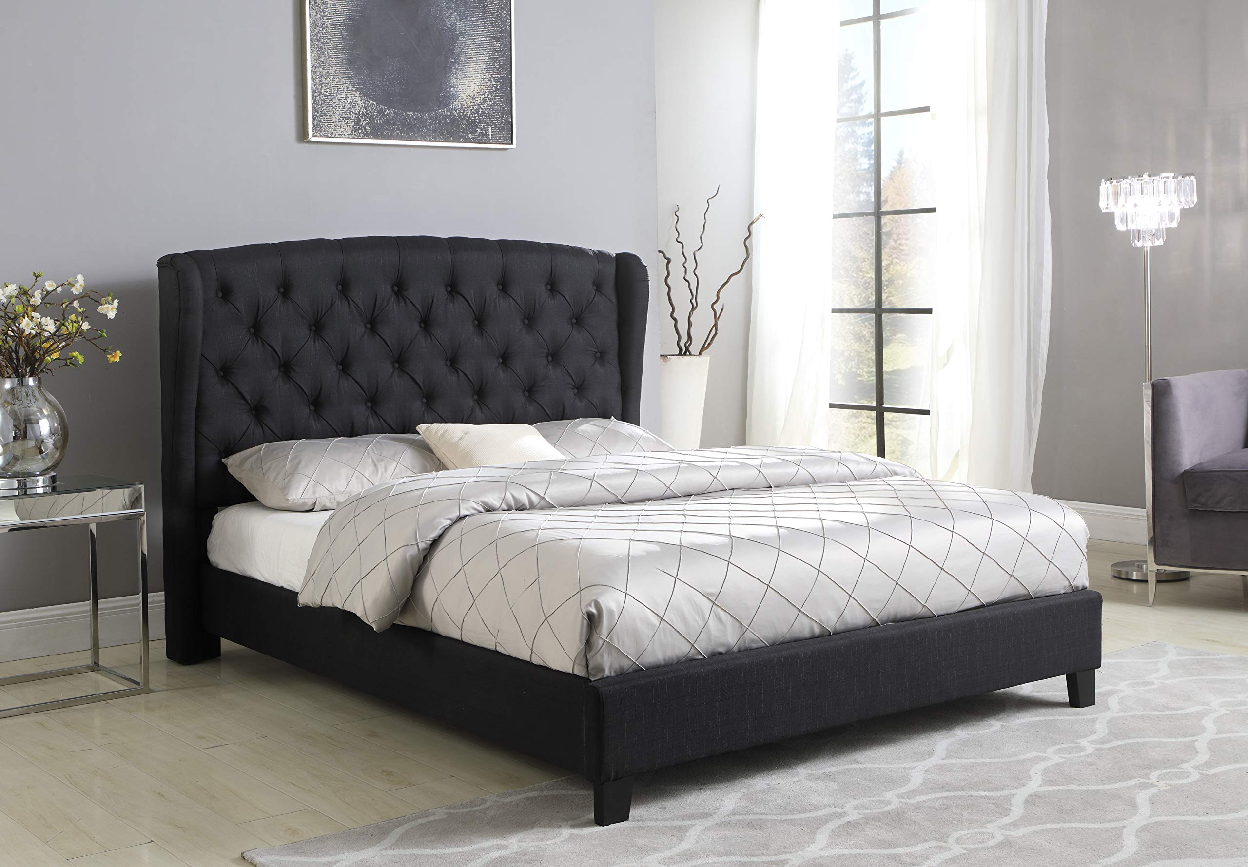 Best Master Furniture Yvette Upholstered Tufted with Wingback Platform Bed King, Black