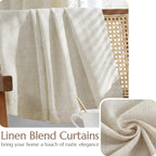 Jinchan Linen Blend Beige Curtains 108 Inches Extra Long For Living Room Farmhouse Rod Pocket Back Tab Light Filtering Window Drapes With Lined For Bedroom Crude 2 Panels Ecru