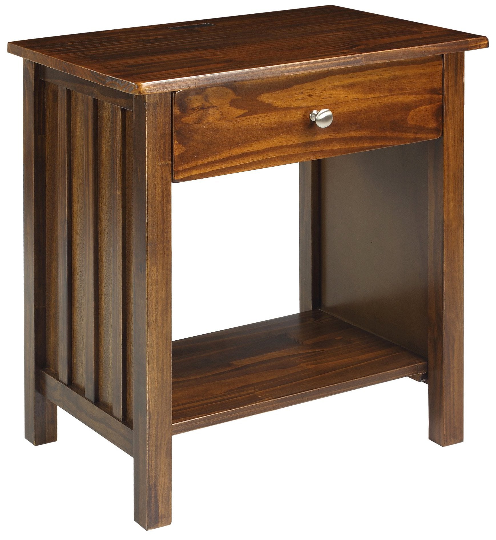 Casual Home Vanderbilt Nightstand with USB Ports-Warm Brown, 24L x 17W x 27H