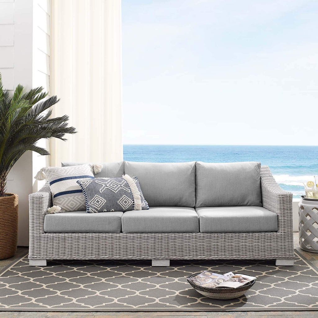 Modway Conway Sunbrella Outdoor Patio Wicker Rattan, Sofa, Light Gray Gray