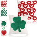 CroBlissful 2 Pcs Valentine's Day St. Patrick's Day Throw Pillow Covers Red Hearts Green Shamrock Pillow Covers 18x18 Inch for P