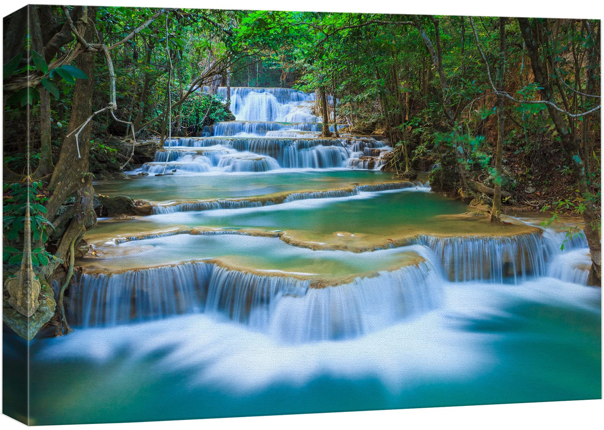 wall26 Canvas Print Wall Art Cascading Forest Waterfall Landscape Nature Wilderness Photography Modern Art Rustic Scenic Colorful Multicolor for Living Room, Bedroom, Office - 12x18