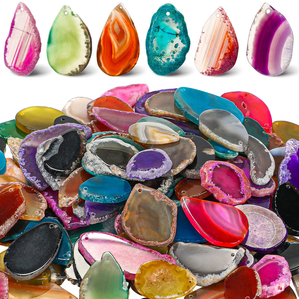 Junkin 100 Pieces Geode Agate Slice Crystals Bulk Polished Geodes Stones Agate Light Table Slices Crystals Healing Irregular Aga