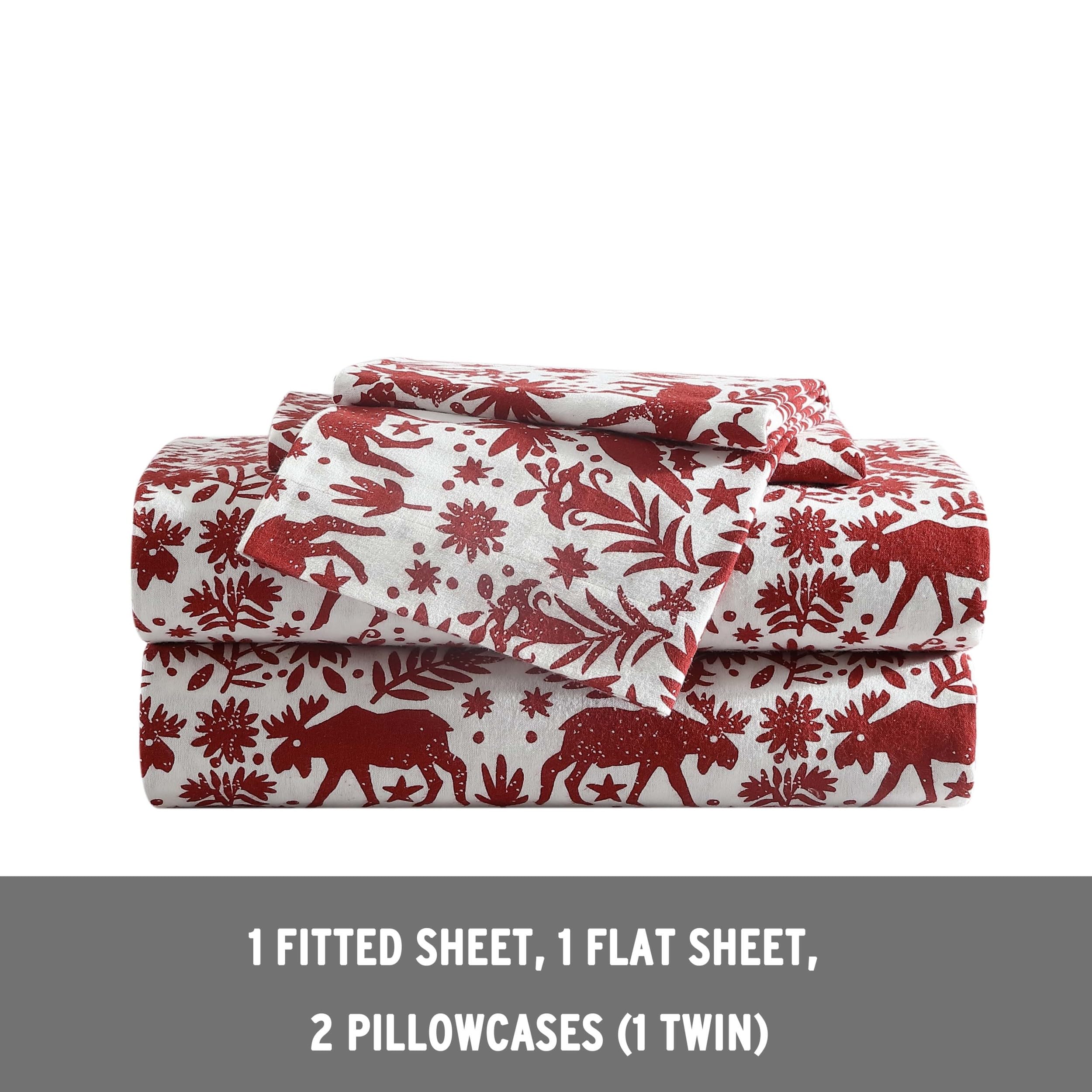 Eddie Bauer - Twin Sheets, Cotton Flannel Bedding Set, Brushed For Extra Softness, Cozy Home Decor (Arcadia Red, Twin)