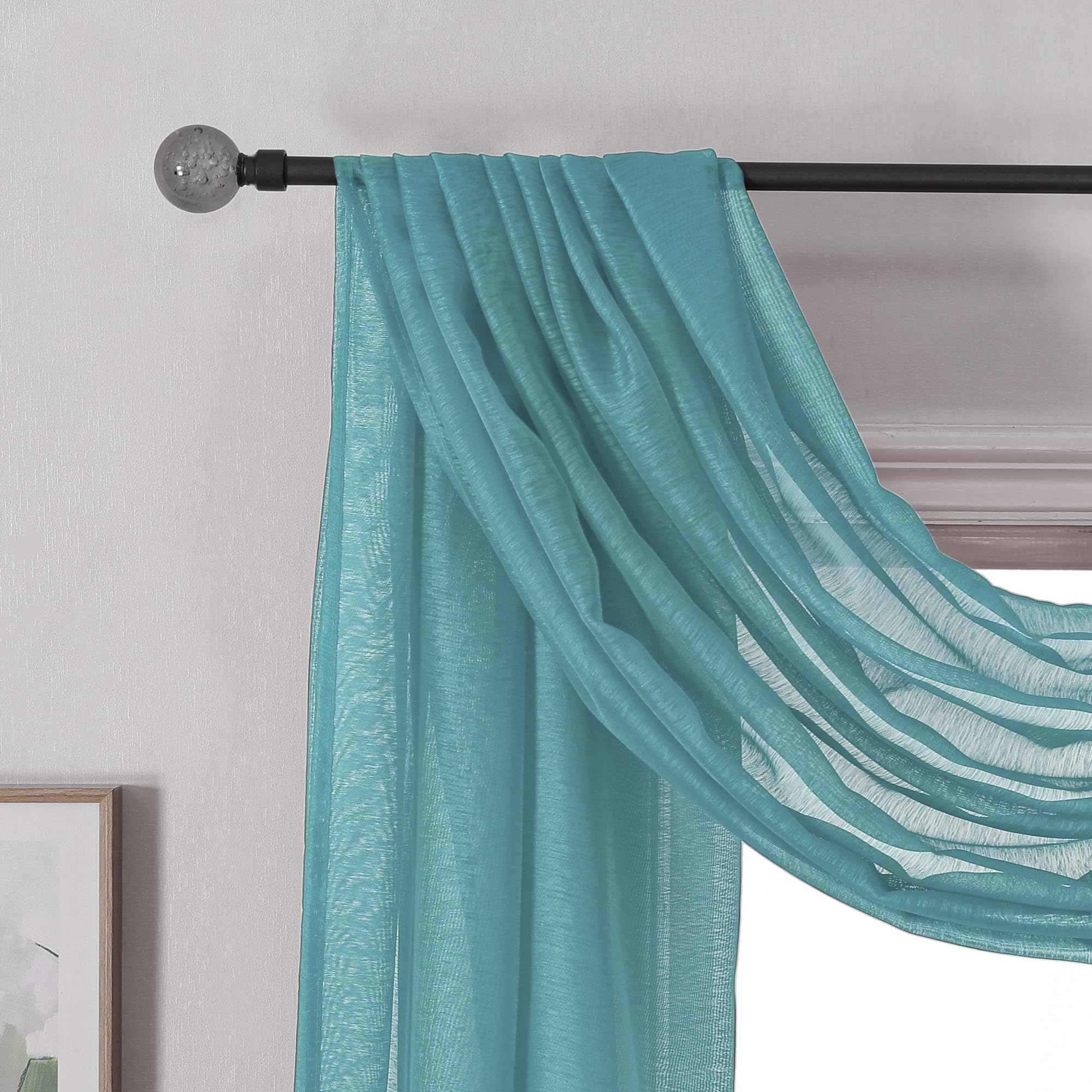 Donren Teal Window Scarf For Outdoor Decoration - Add Luxury Beautiful Elegant Effect To Curtain Panels (1 Panel, 52 X 216 Inche