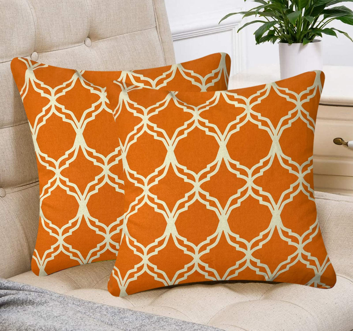 Sajavat Home Cotton Print Cushion Cover 18X18 Inches Mint Blue (Pack Of 2) (Tangerine Orange)