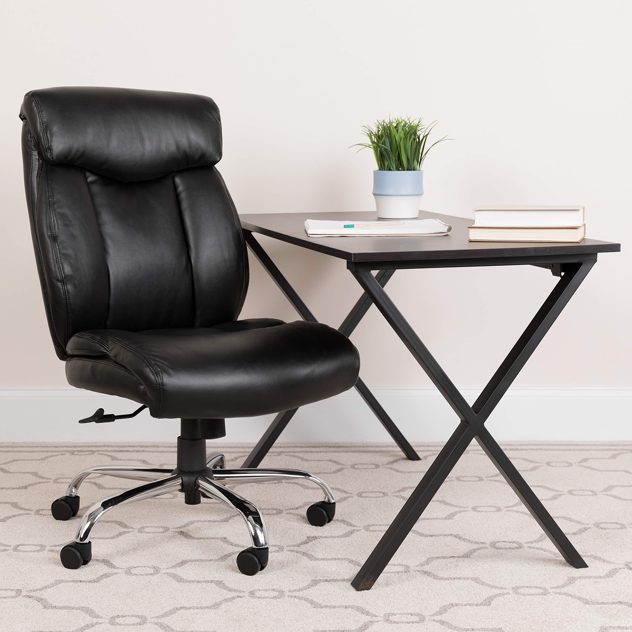 Flash Furniture Hercules Series Big & Tall LeatherSoft Swivel Office Chair, Ergonomic High-Back Executive Chair with Full Headrest, Padded Seat, Black