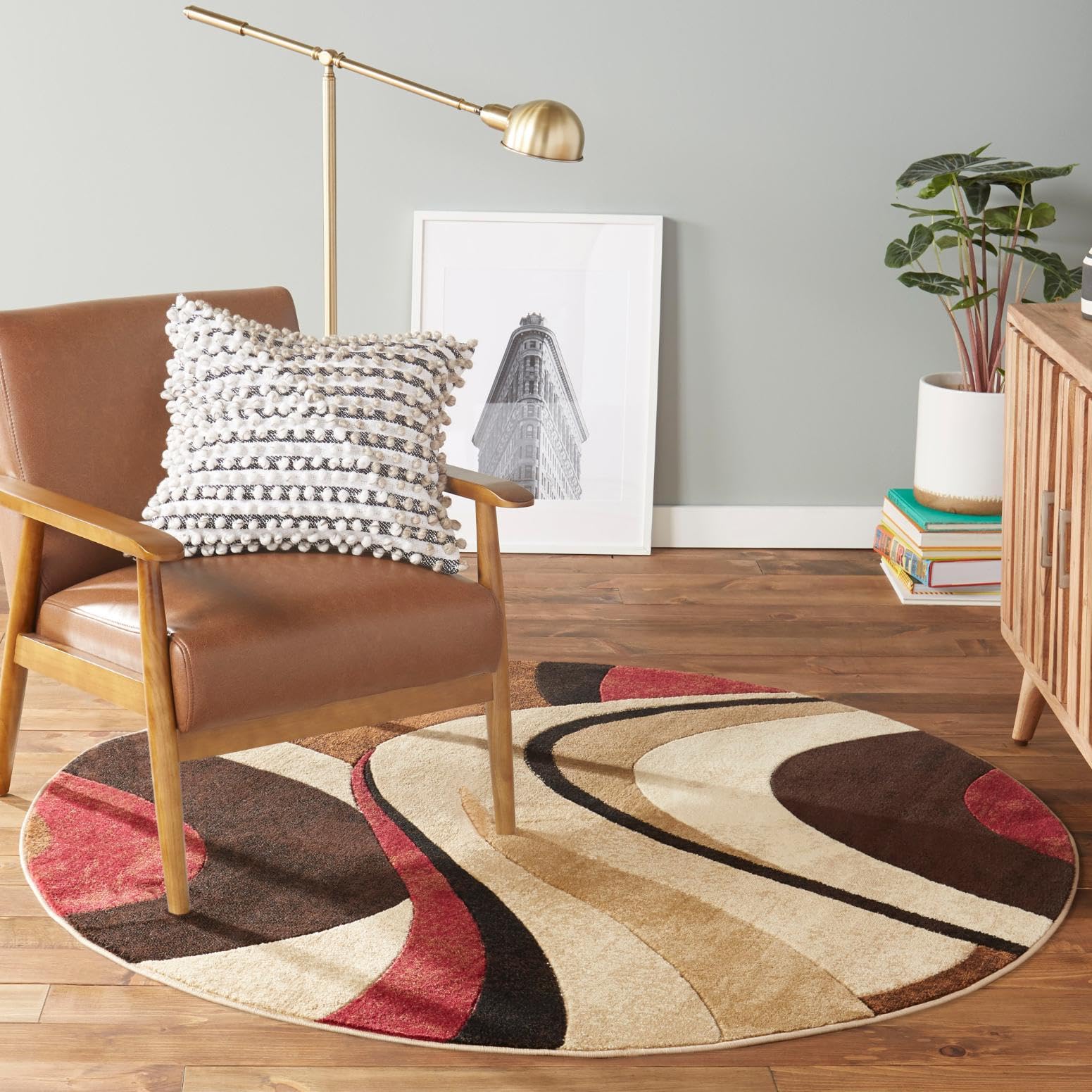 Home Dynamix Tribeca Slade Modern Area Rug, Abstract Brown/Red 710 Round, Round