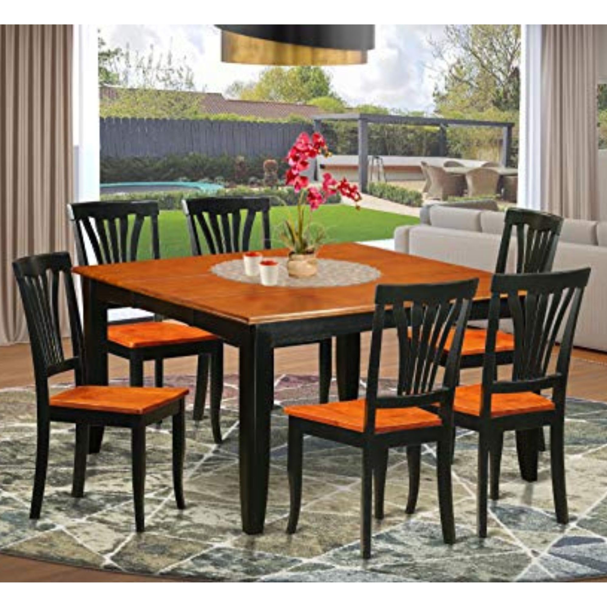 East West Furniture PFAV7-BCH-W 7 Piece Dining Room Furniture Set Consist of a Square Kitchen Table with Butterfly Leaf and 6 Dining Chairs, 54x54 Inch, Black & Cherry