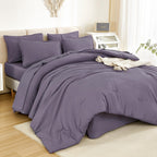 Litanika Full Size Comforter Sets Grey Purple - 7 Pieces Bed In A Bag Full Beddding Comforter Sets, Solid Lightweight Bed Set Wi