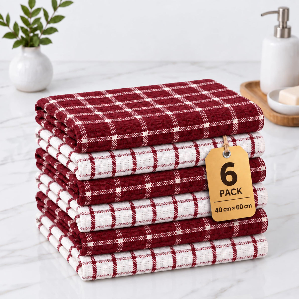 Zaruva Kitchen Towel Cotton, Pack Of 6, 40X60 Cm Waffle Dish Cloths Napkins