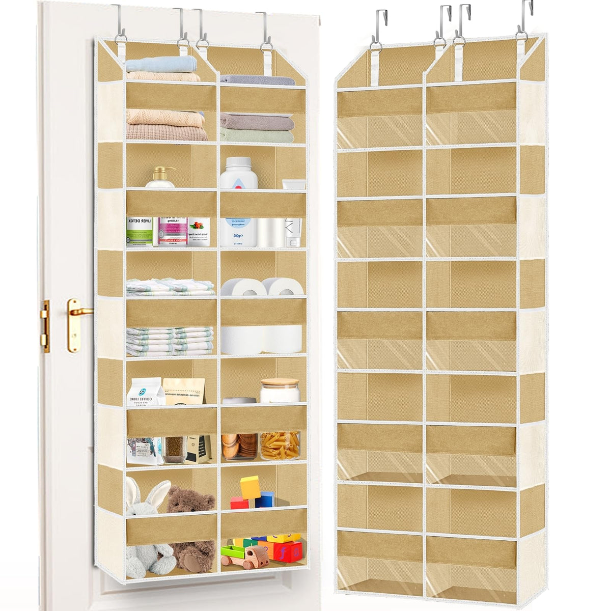 Over the Door Organizer 5 Tiers,Extra Large Behind Door Storage of 10 Compartments,80 lbs Weight Capacity Over the Door Storage,