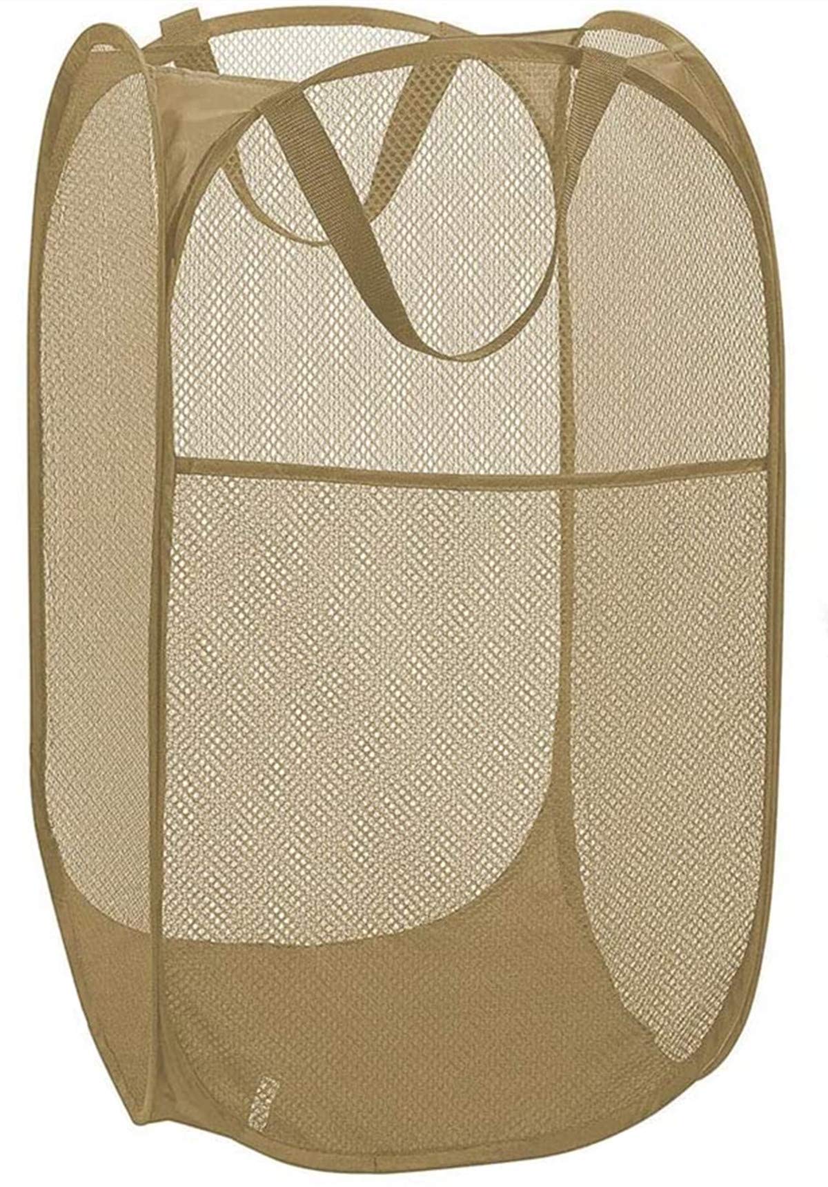 DurReus Sturdy Collapsible Big Mesh Laundry Basket Large Clothes Hamper with Handles Portable Room Closet Storage Organizer Beig