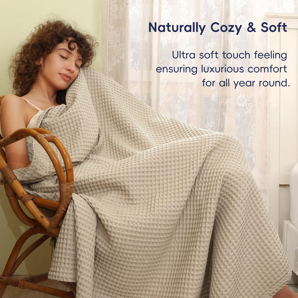 Phf Ultra Soft Waffle Weave Blanket King Size 104'X 90'- Washed Lightweight Breathable Cozy Woven Blanket For Bed - Aesthetic Decor For Couch Bedding Sofa Home Car - Khaki