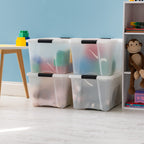 Iris Usa 40 Qt Stackable Plastic Storage Bins With Lids, 4 Pack - Bpa-Free, Made In Usa - Discreet Organizing Solution, Latches,