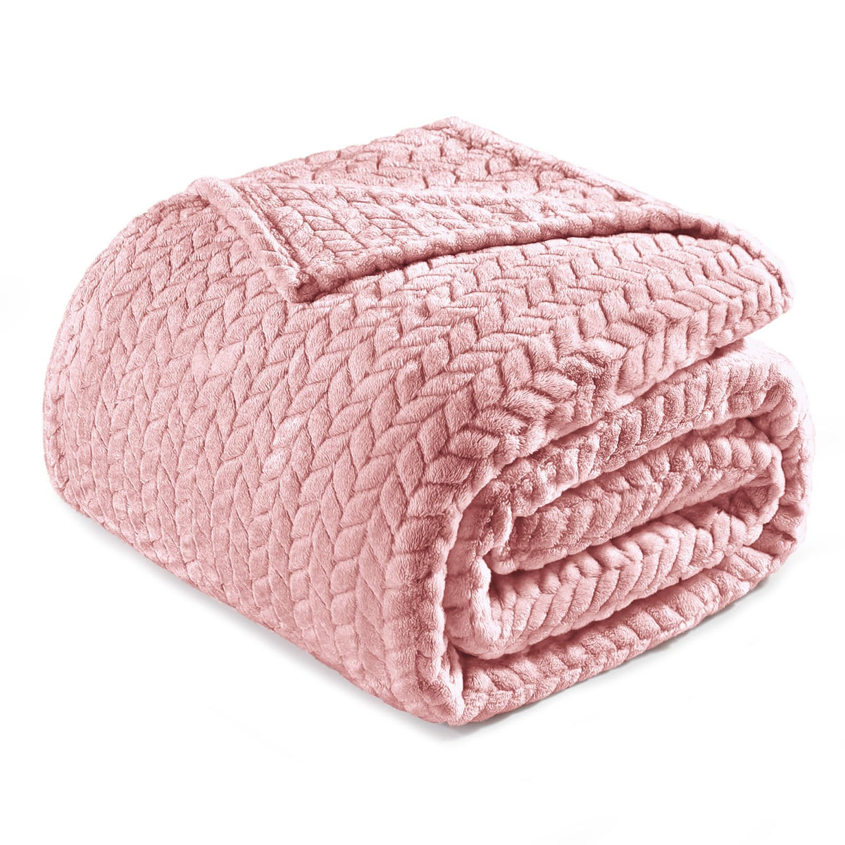 Exclusivo Mezcla Pink Fleece Queen Size Blanket For Bed, 90X90 Inches Soft Cozy 3D Decorative Jacquard Flannel Blankets, Lightwe
