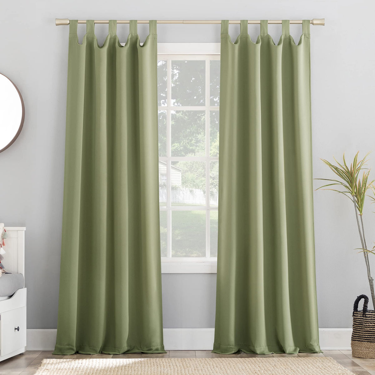 Sun Zero Easton Energy Saving Blackout Tab Top Curtain Panel, 40 x 84, Sage Green