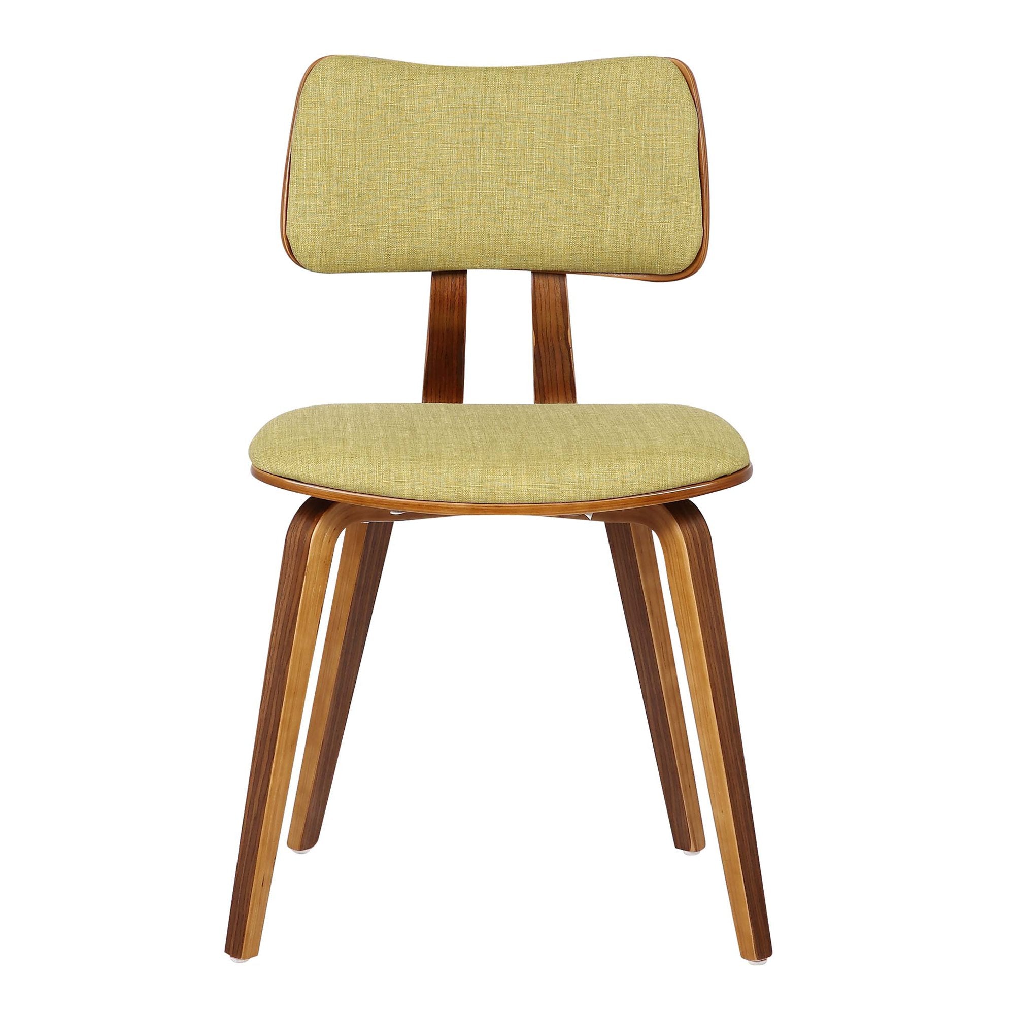 Armen Living Jaguar Mid Century Modern Dining Accent Chair For Kitchen Table Desk Vanity In Green Fabric And Walnut Wood Finish