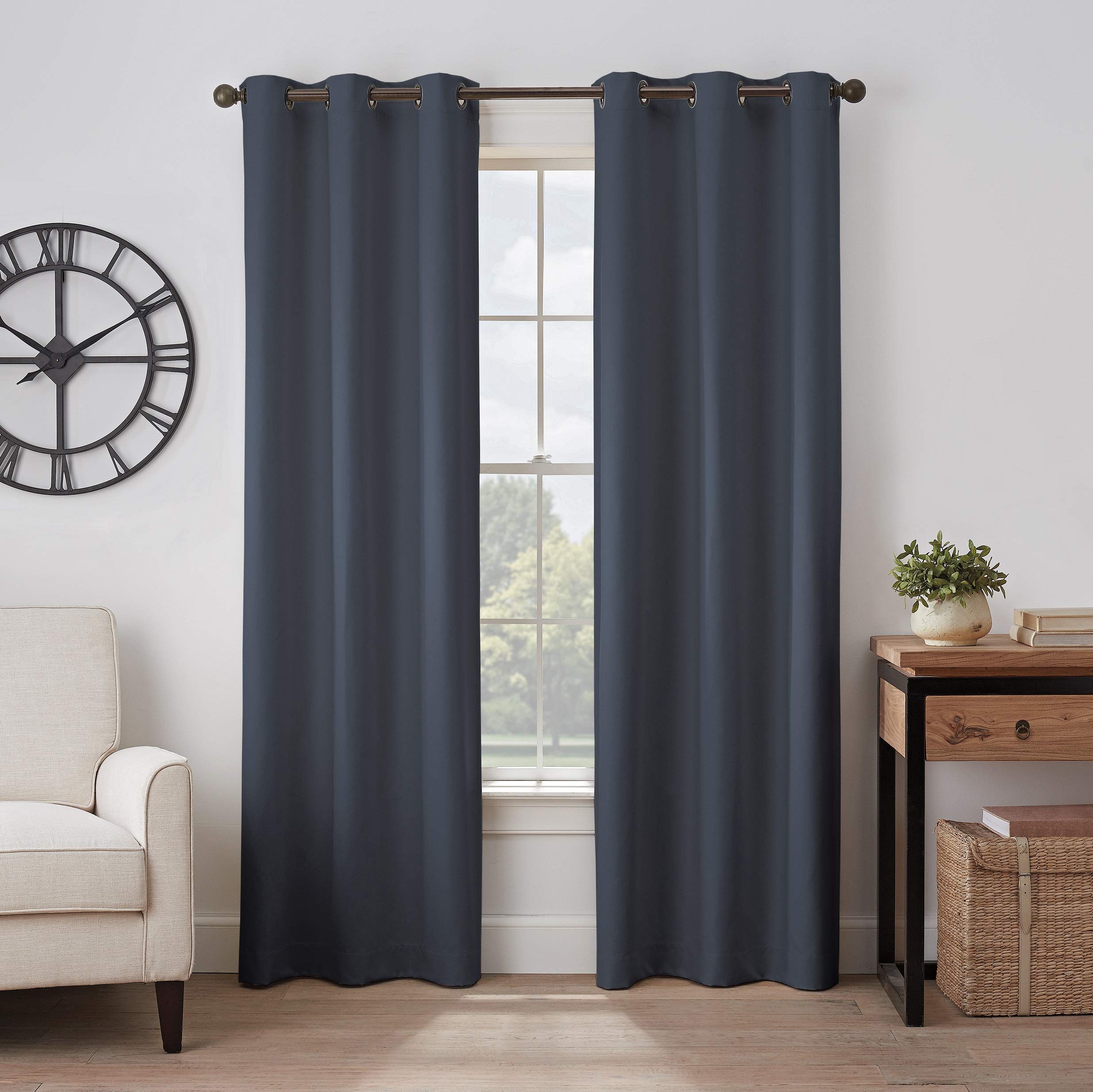 Eclipse Gabriella Grommet Top Curtains for Bedroom, Single Panel, 40'' x 84'', Indigo
