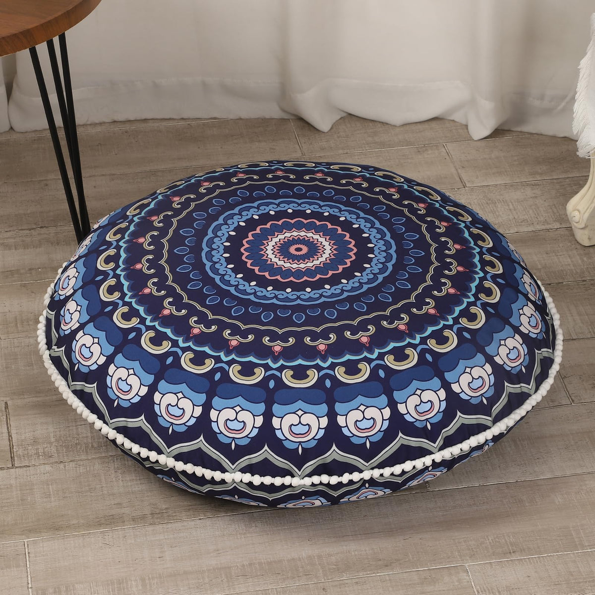 Lovmoc 32 Inches Meditation Floor Cushion For Adults, Round Large Thick Floor Pillow, Memory Foam Filling, Navy Blue