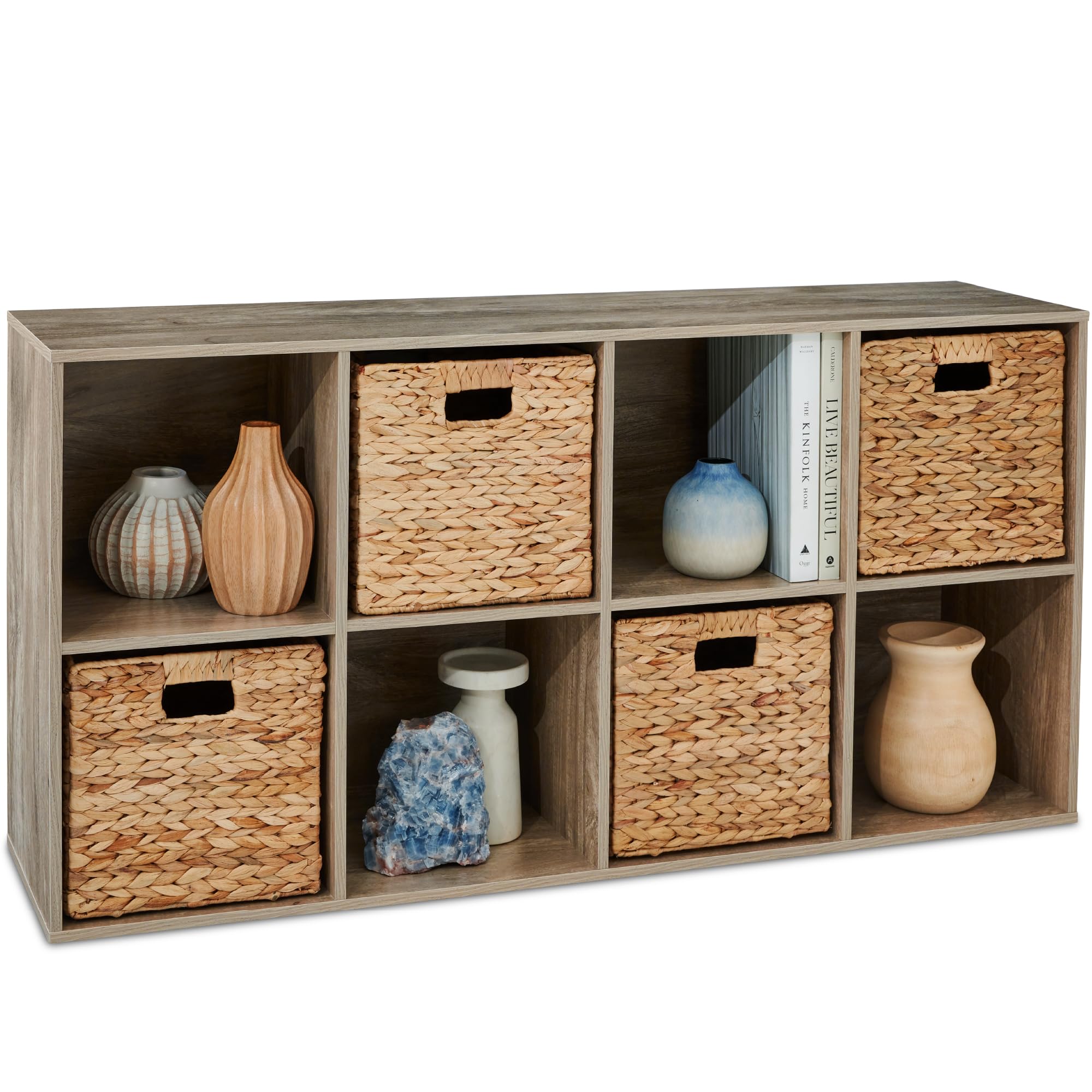 Best Choice Products 8-Cube Storage Organizer, 11In Shelf Opening, Bookcase, Display Shelf, Customizable W/ 3 Removable Back Panels – Greige