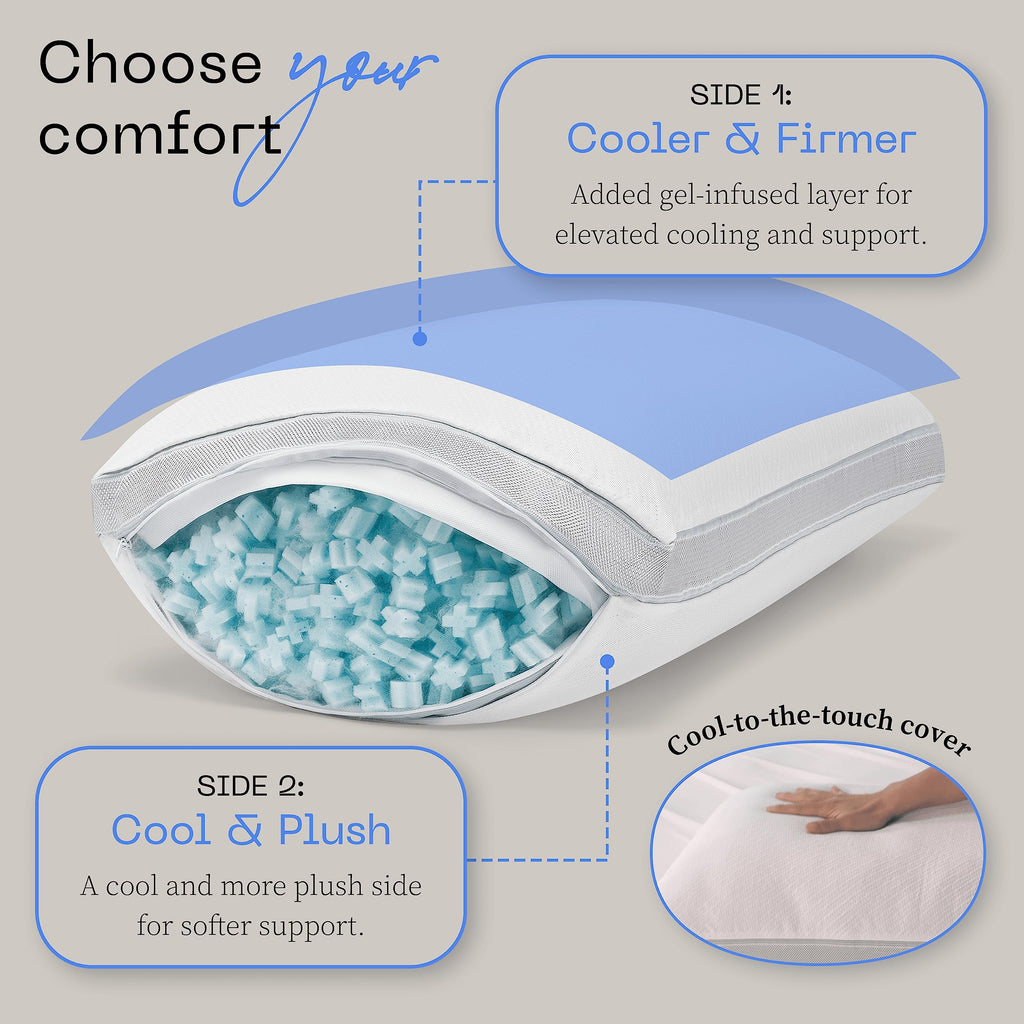 Coop Home Goods Eden Cool+ Adjustable Pillow, King Size Plus Shaped Memory Foam Pillows With Cooling Gel, Back, Neck Support, St