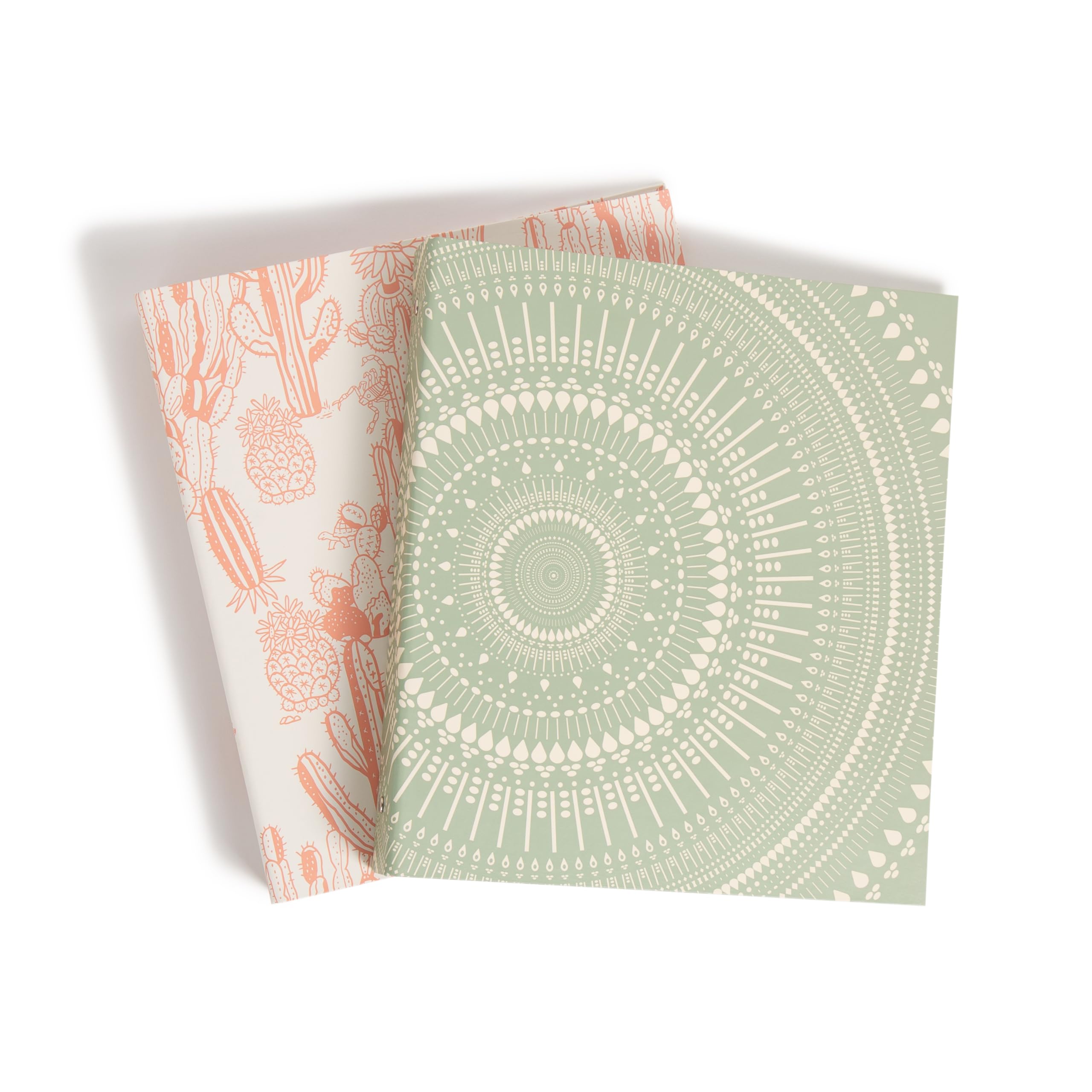 U Brands Eco-Conscious 1' Binders, Set Of 2, Pink And Sage Green Boho Chic Prints, Silver Metal O-Rings