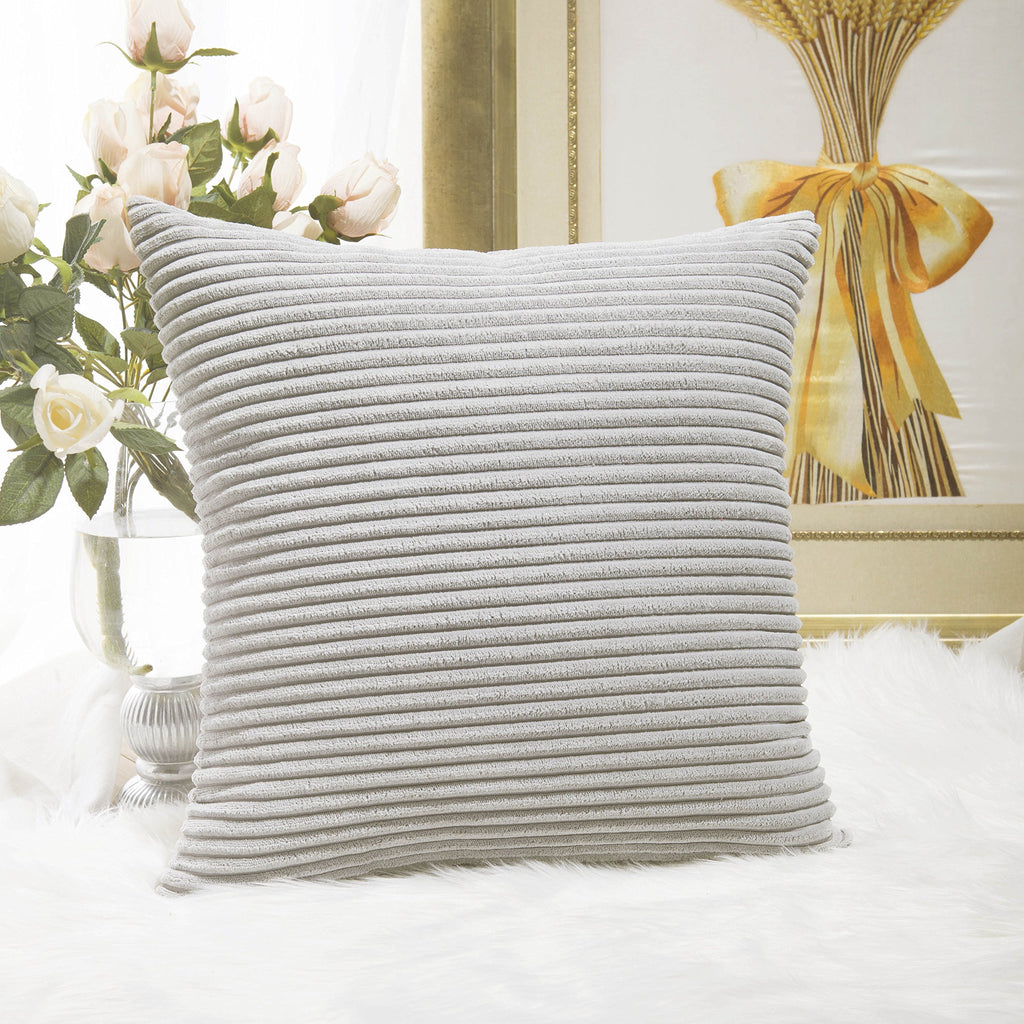 Home Brilliant Striped Velvet Cushion Cover For Chair Supersoft Handmade Decorative Pillowcase, Light Grey, 18'X18'(45Cm)