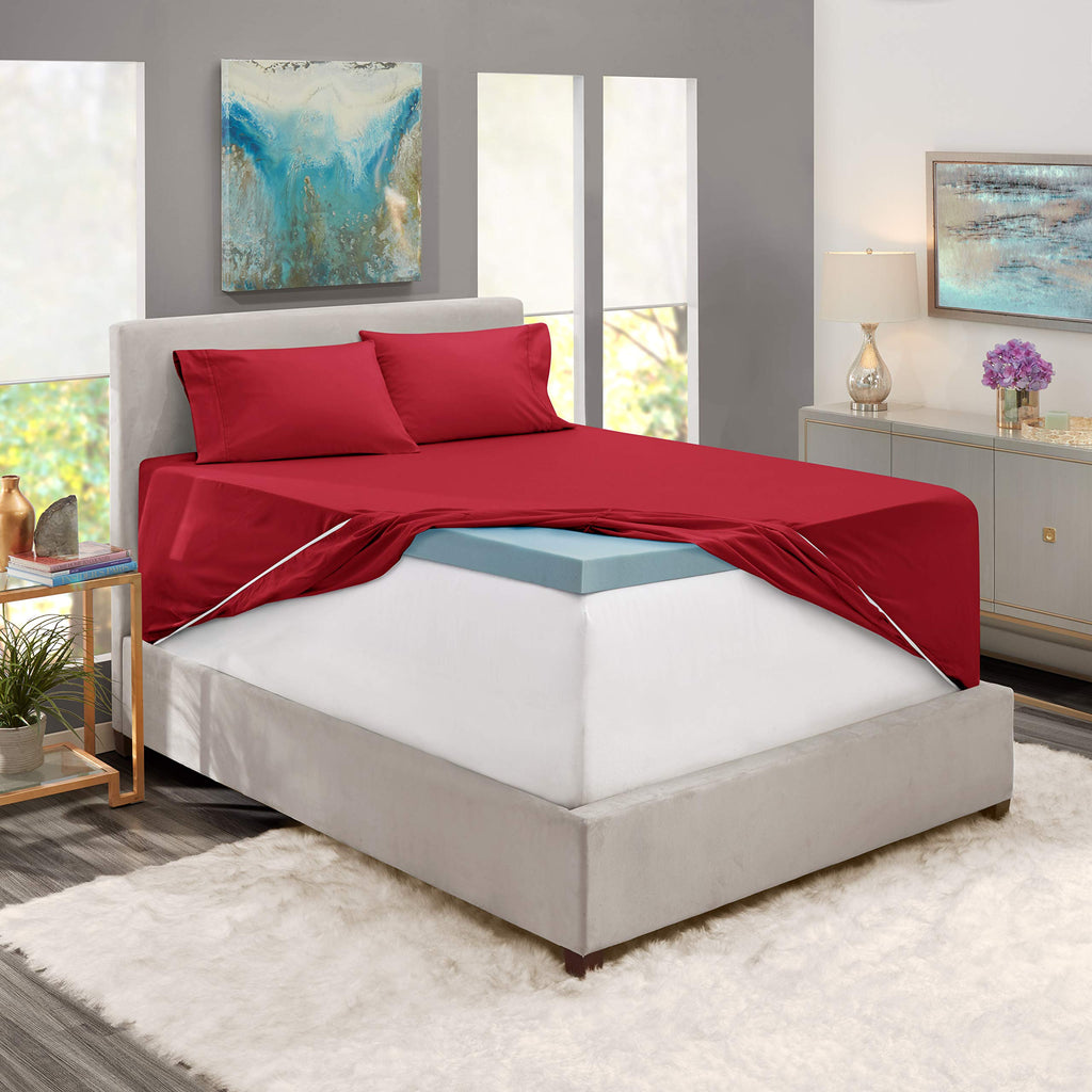 Nestl Extra Deep Pocket Sheets - Fits Mattress 18-24 Inches Deep, Extra Deep Pocket California King Size Sheets, 4 Piece Cal King Sheets, Cal King Sheets Deep Pocket, Burgundy Red