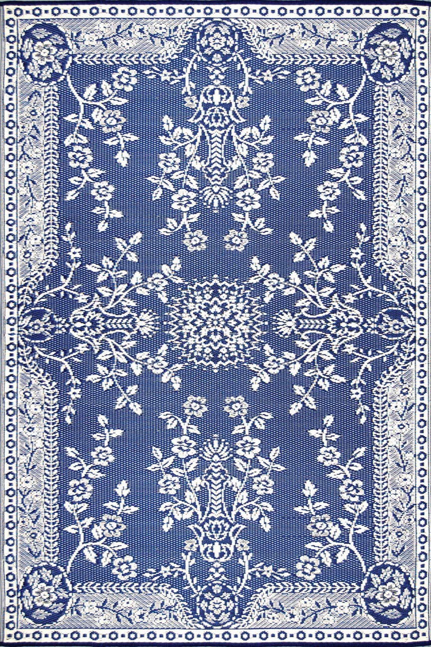 Mad Mats Traditional Outdoor Rug, Reversible Plastic Mat (5' X 8', Oriental Garland - Blue/White)