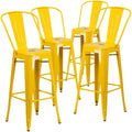 4 Pk. 30 High Yellow Metal Indoor-Outdoor Barstool with Back