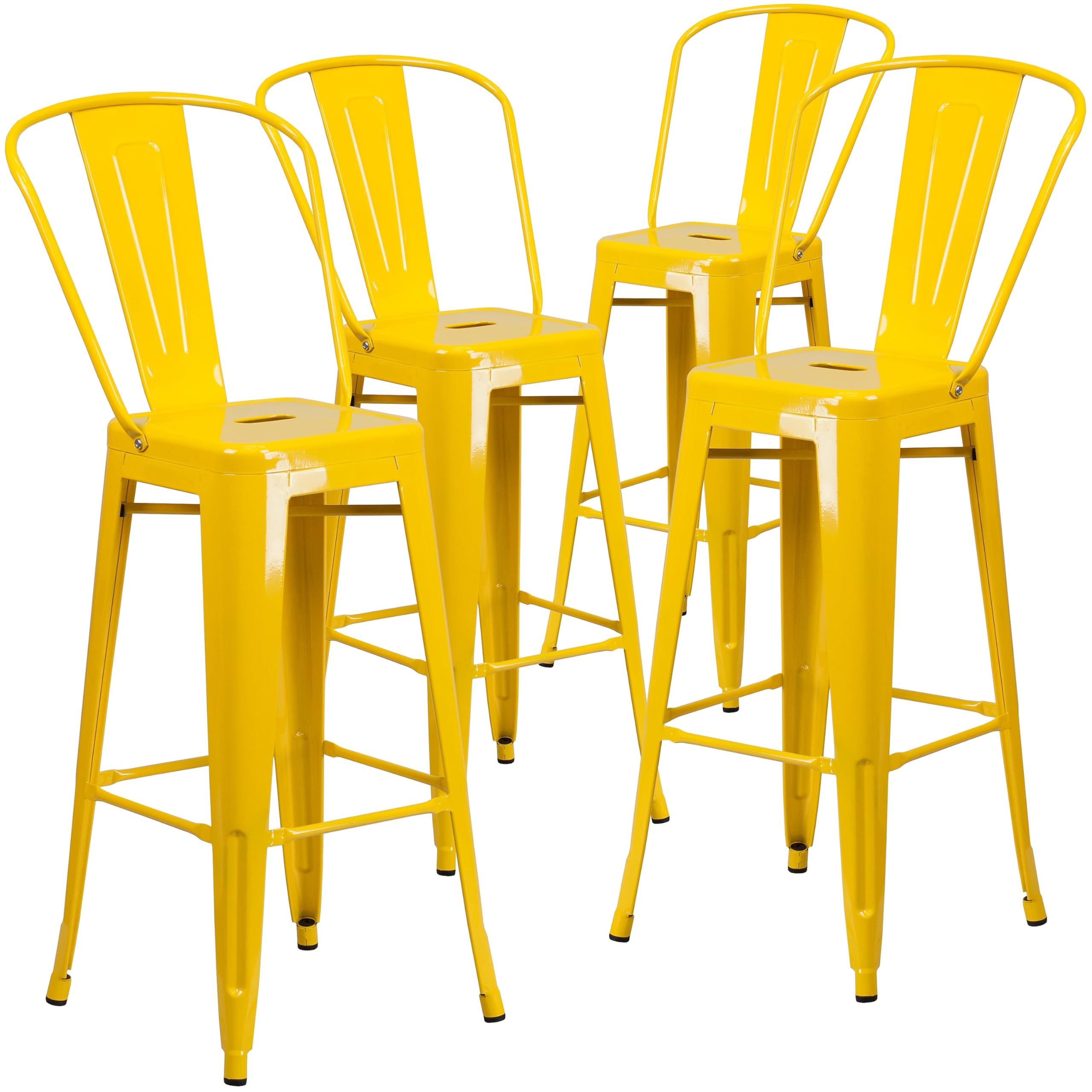 4 Pk. 30 High Yellow Metal Indoor-Outdoor Barstool with Back
