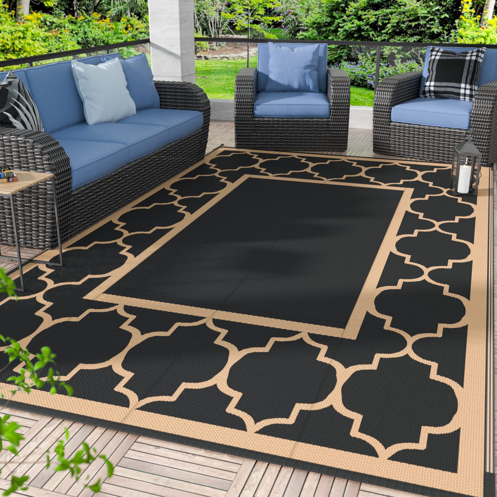 Genimo Outdoor Rug 9' X 12' Patio Waterproof, Foldable Reversible Plastic Straw Area Rugs Mat For Camper Decor, Outside Carpet F