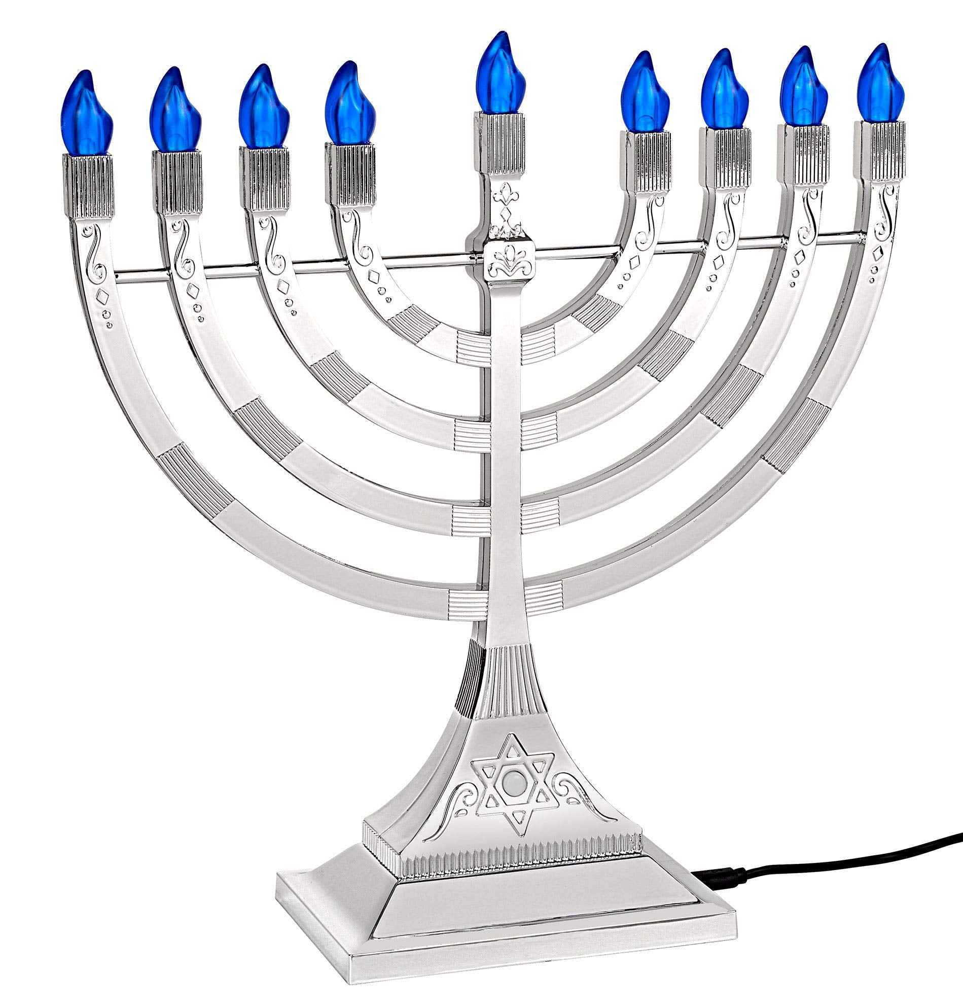 Electric Chanukah Menorah with Flame Shaped LED Bulbs  Batteries or USB Powered Electronic Minorah  4 Cable Included Hanukkah