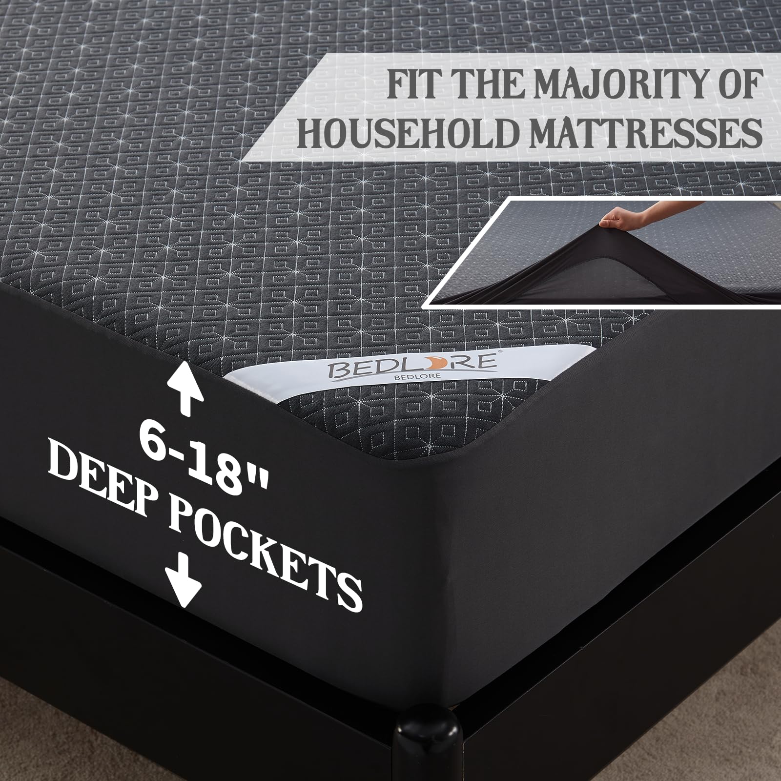Bedlore California King Mattress Protector, Waterproof Noiseless Mattress Cover With Deep Pocket For 6-18 Inches Mattress, Soft