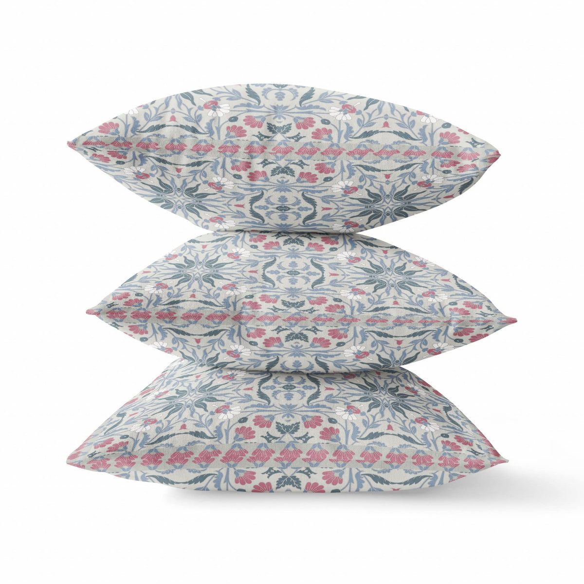 HomeRoots Muted Green Grey Indigo 16â€ Pink Gray Paisley Zippered Suede Throw Pillow